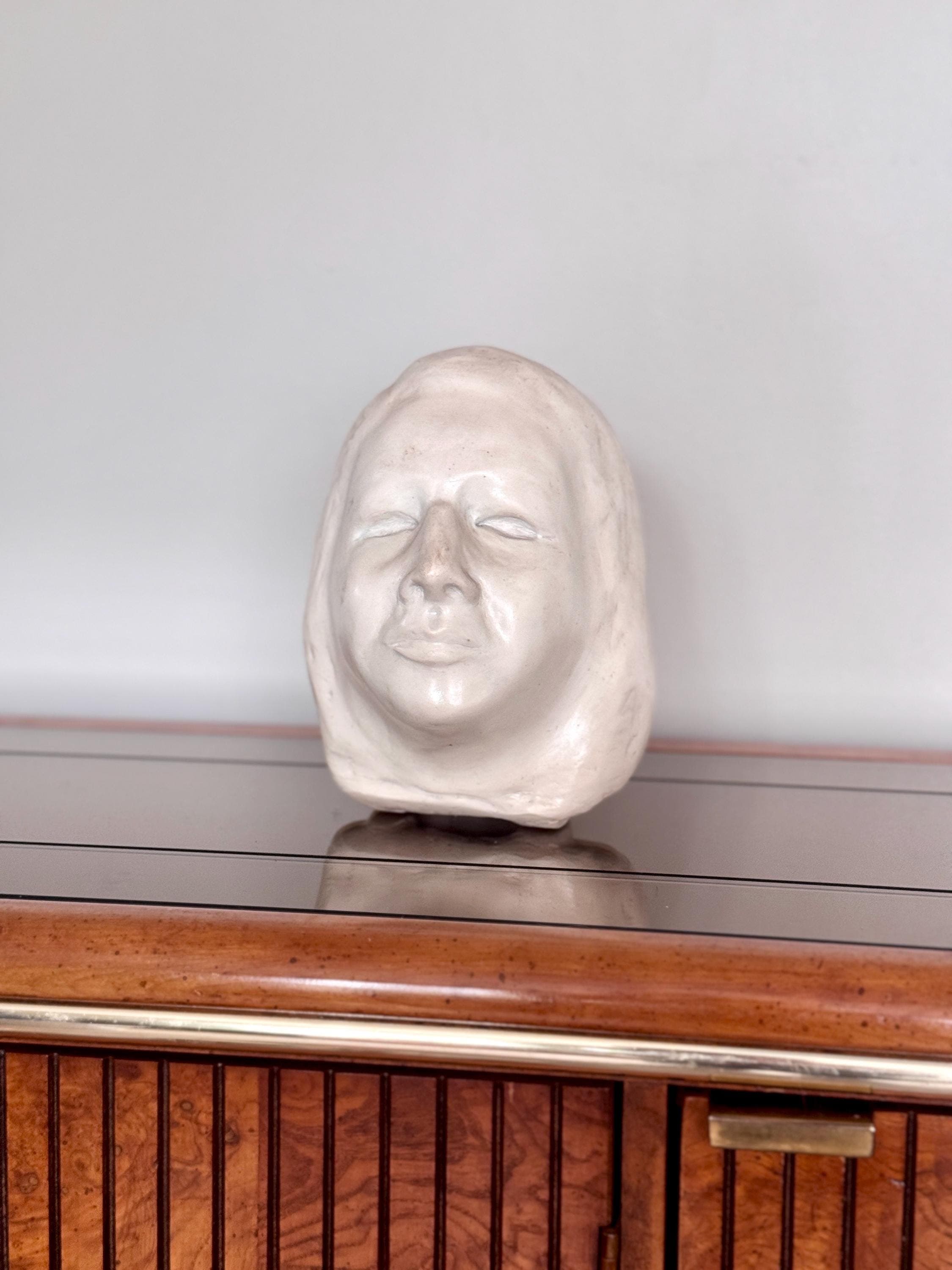 Handmade Vintage Plaster Bust of Woman's Face - Signed Artwork