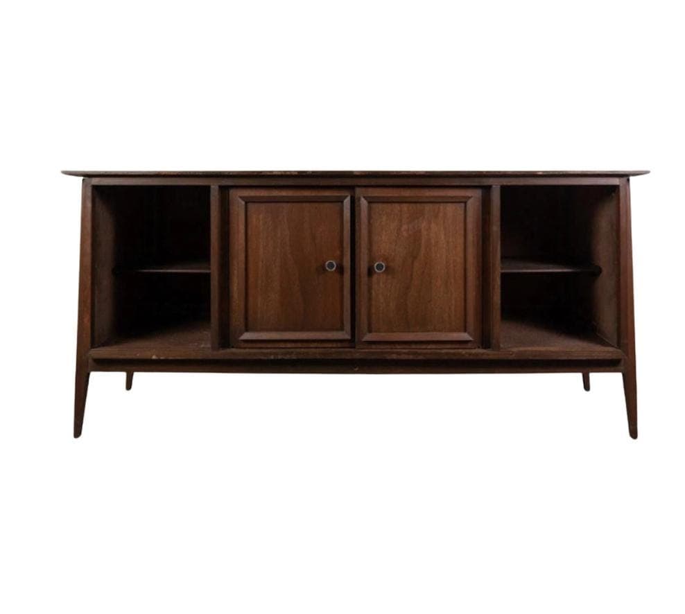 Mid-Century Modern Vintage Sculptural Walnut Credenza Console