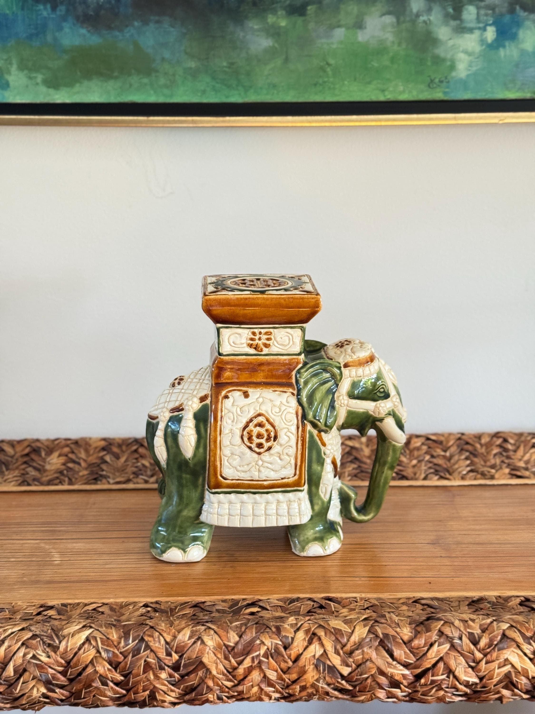 Vintage Ceramic Elephant Statue or Small Plant Stand