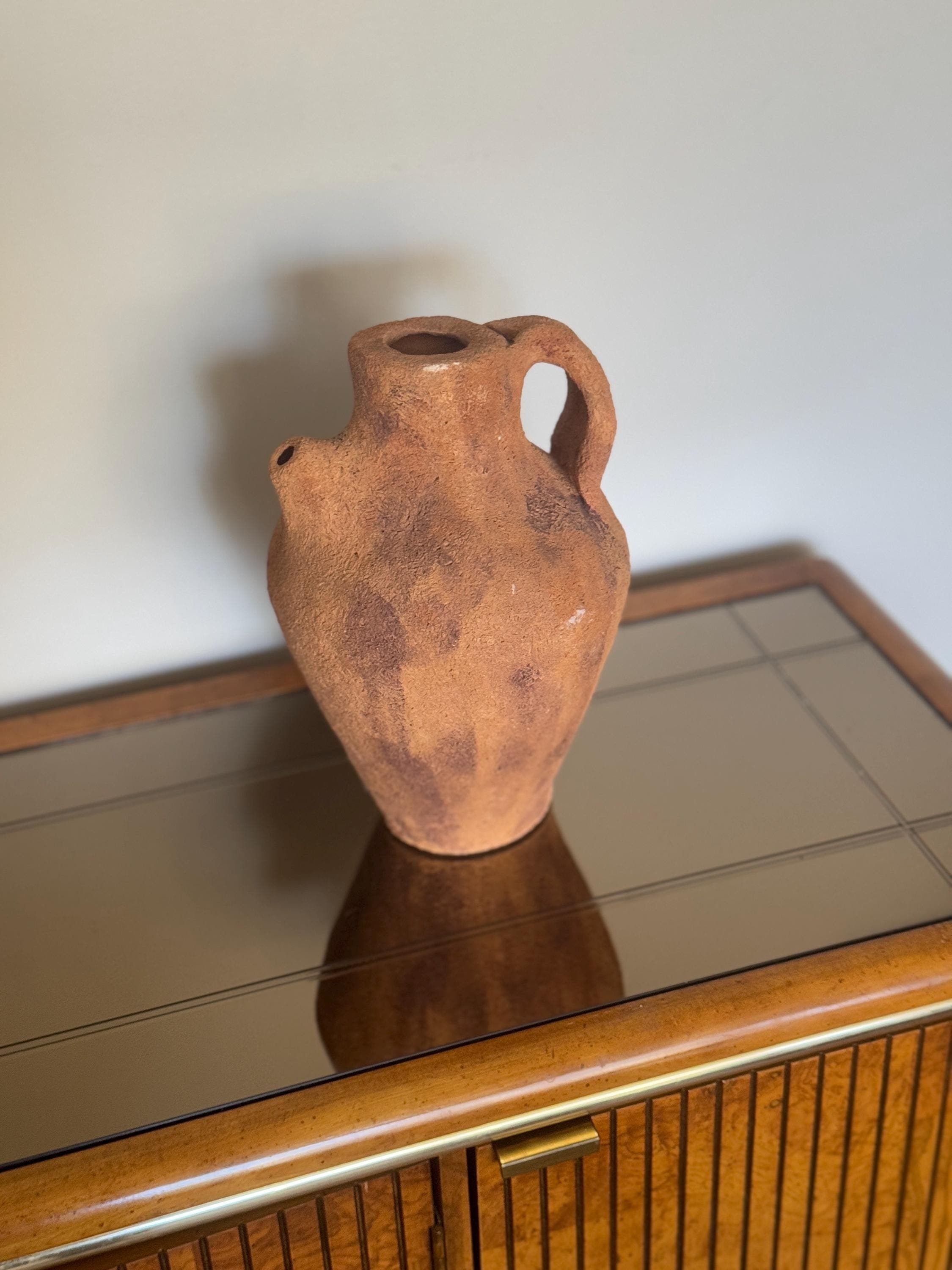 Vintage Clay Vessel, Primitive Terracotta Pitcher Jug