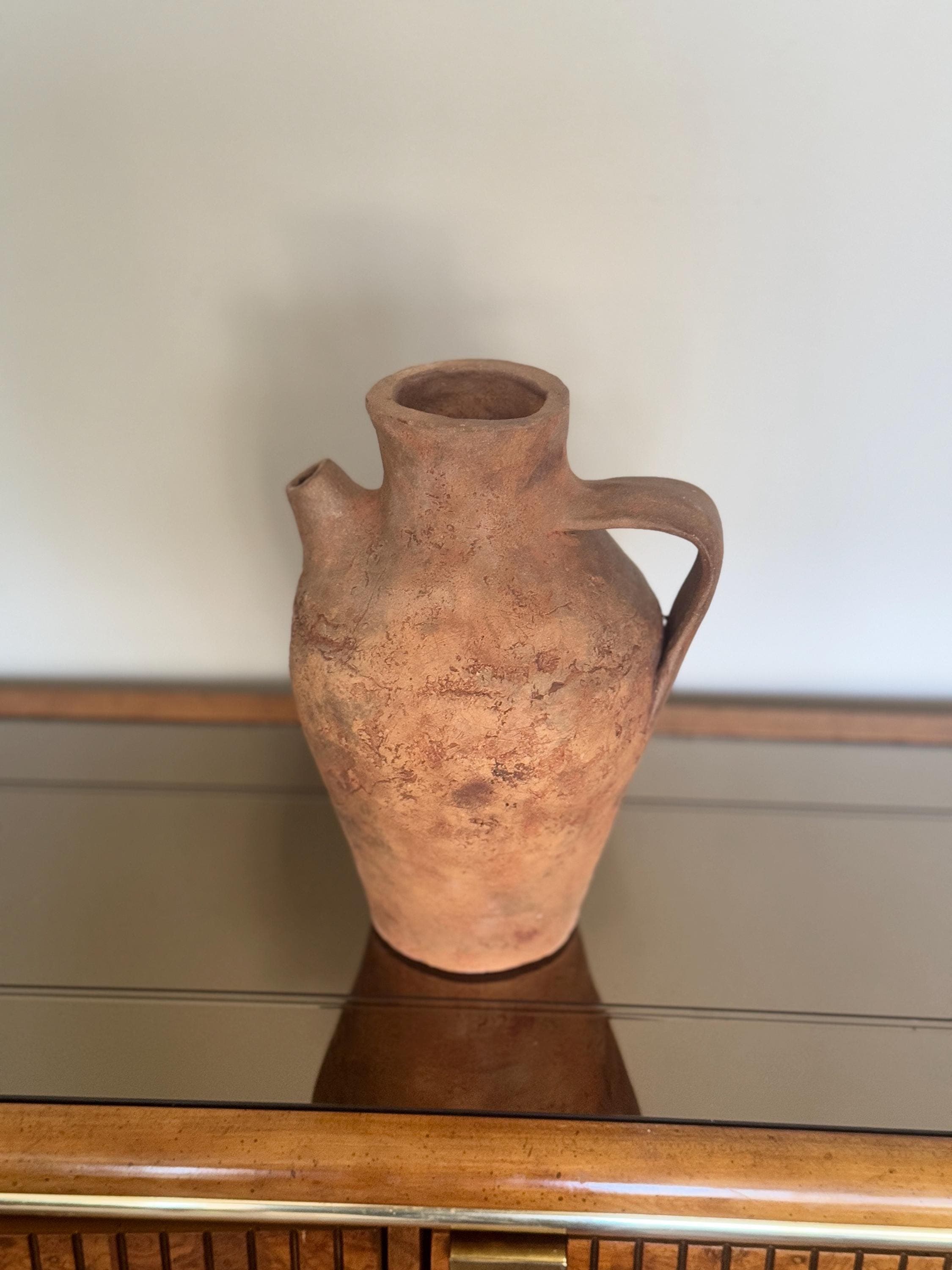 Vintage Clay Vessel, Primitive Terracotta Pitcher Jug