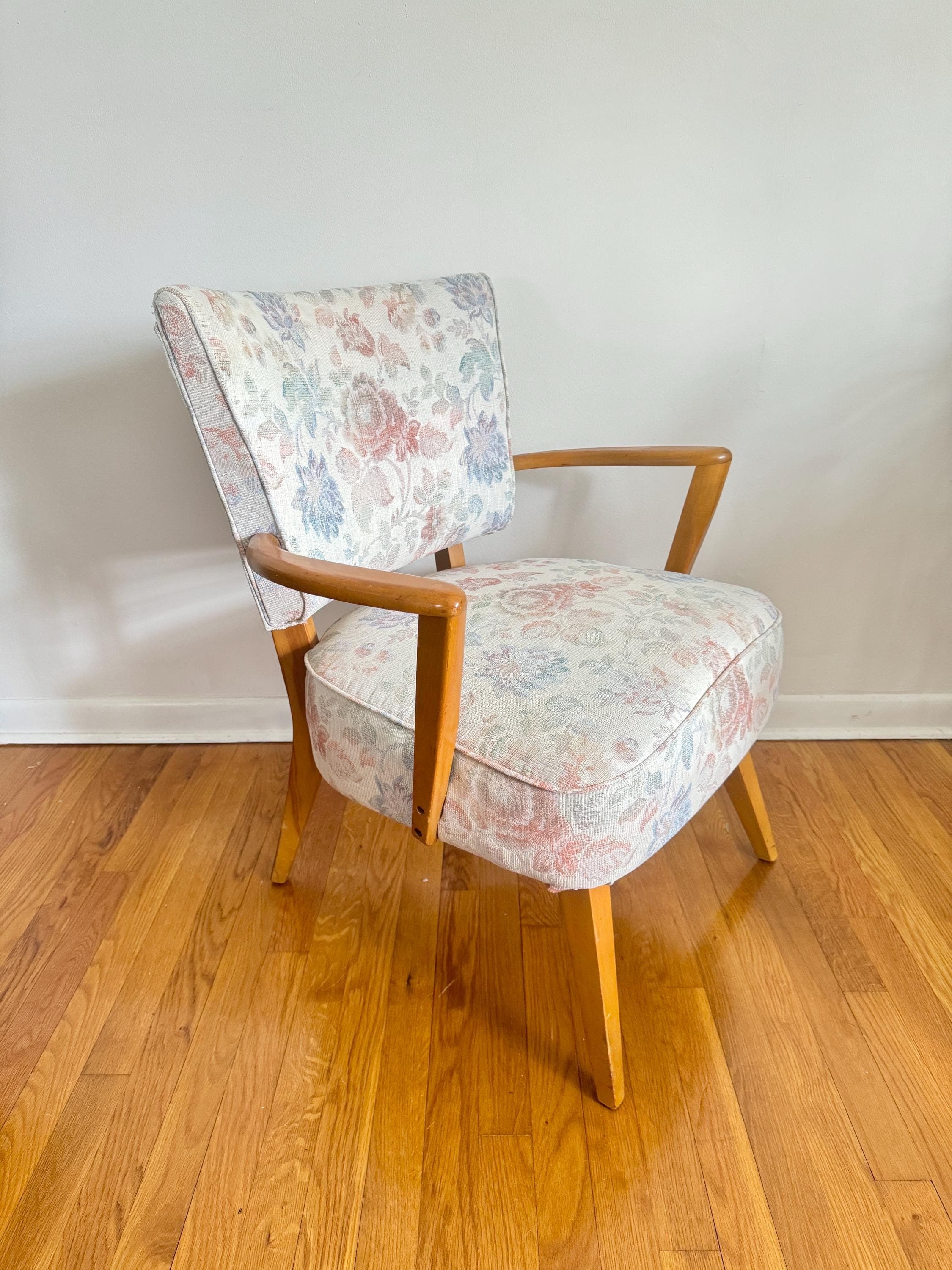 Vintage Mid Century Modern Armchair With Floral Upholstery