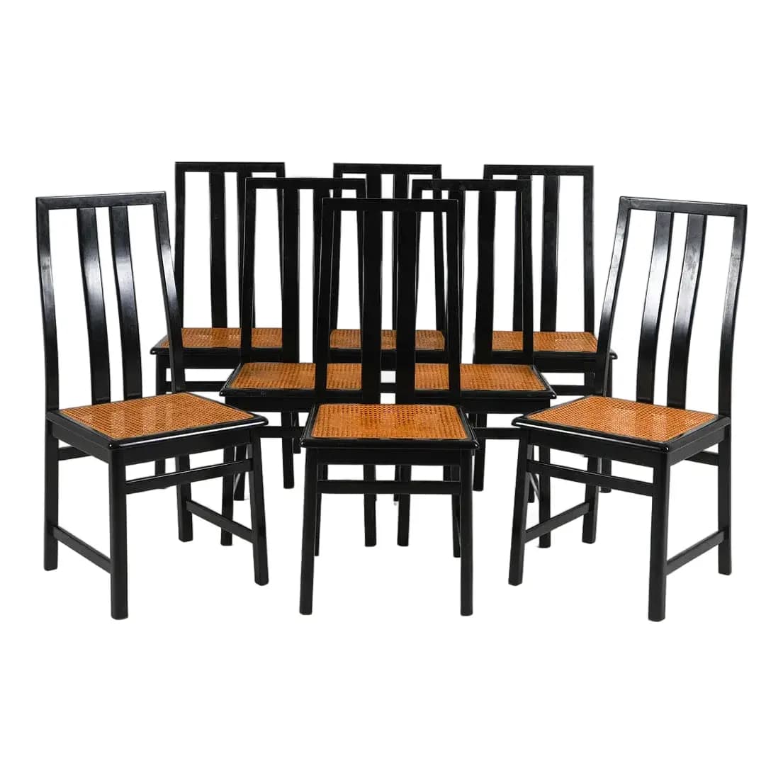 Set of 8 Italian Cane Dining Chairs