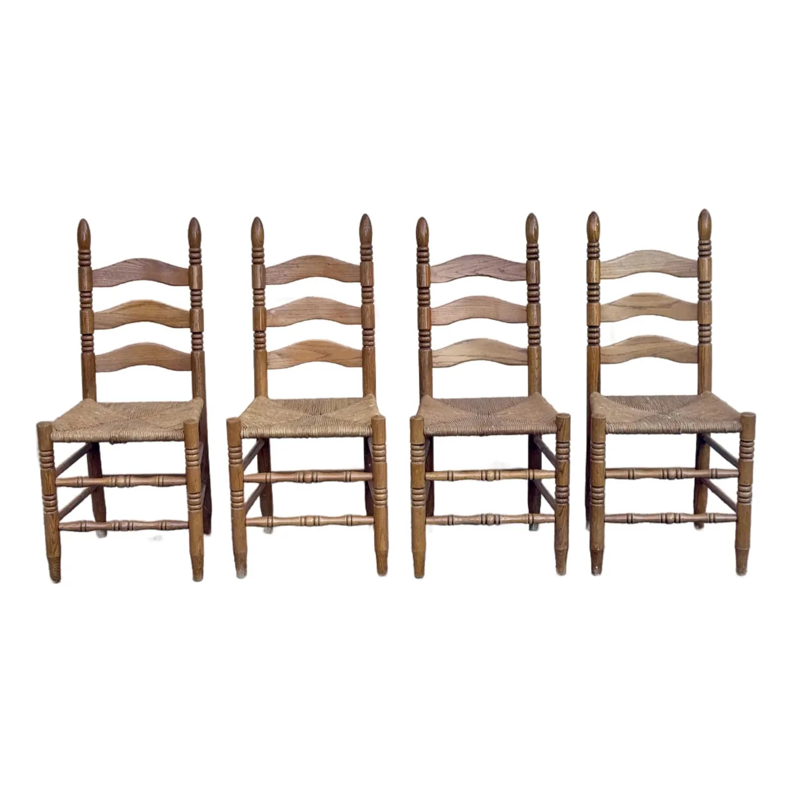Set of 4 Rustic Rush Dining Chairs