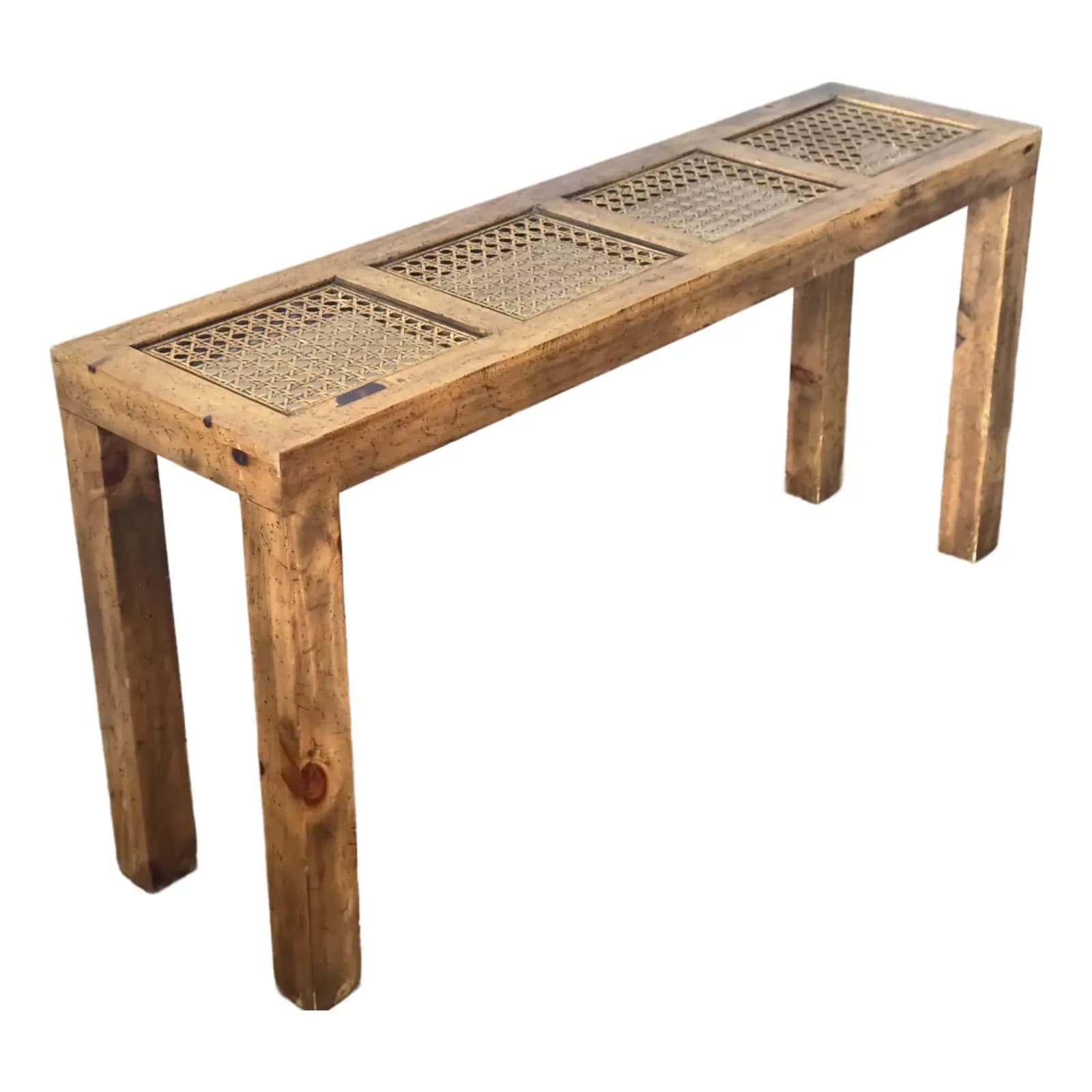 Mid-Century Wood Cane Console Table