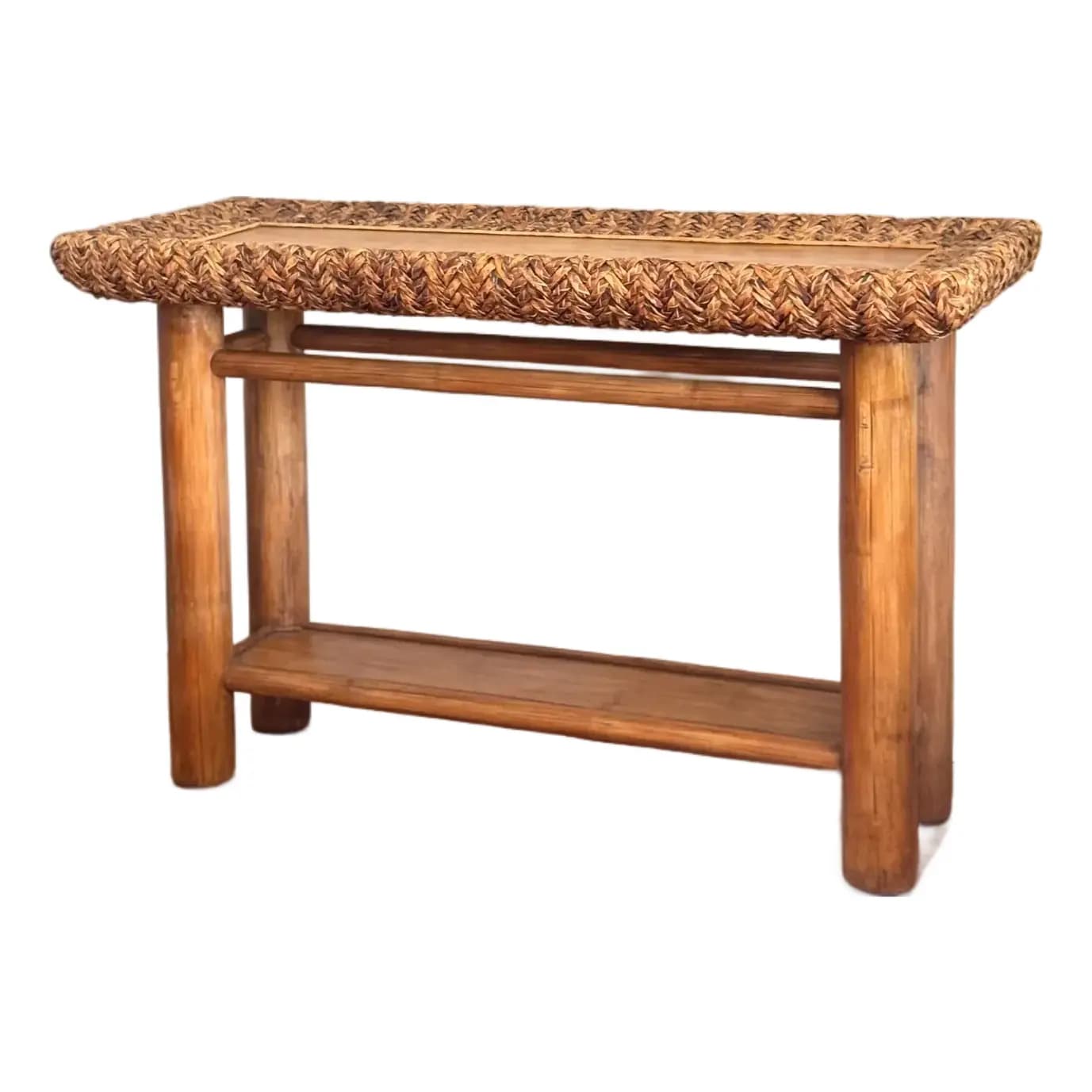 Rustic Rattan Top Console Table