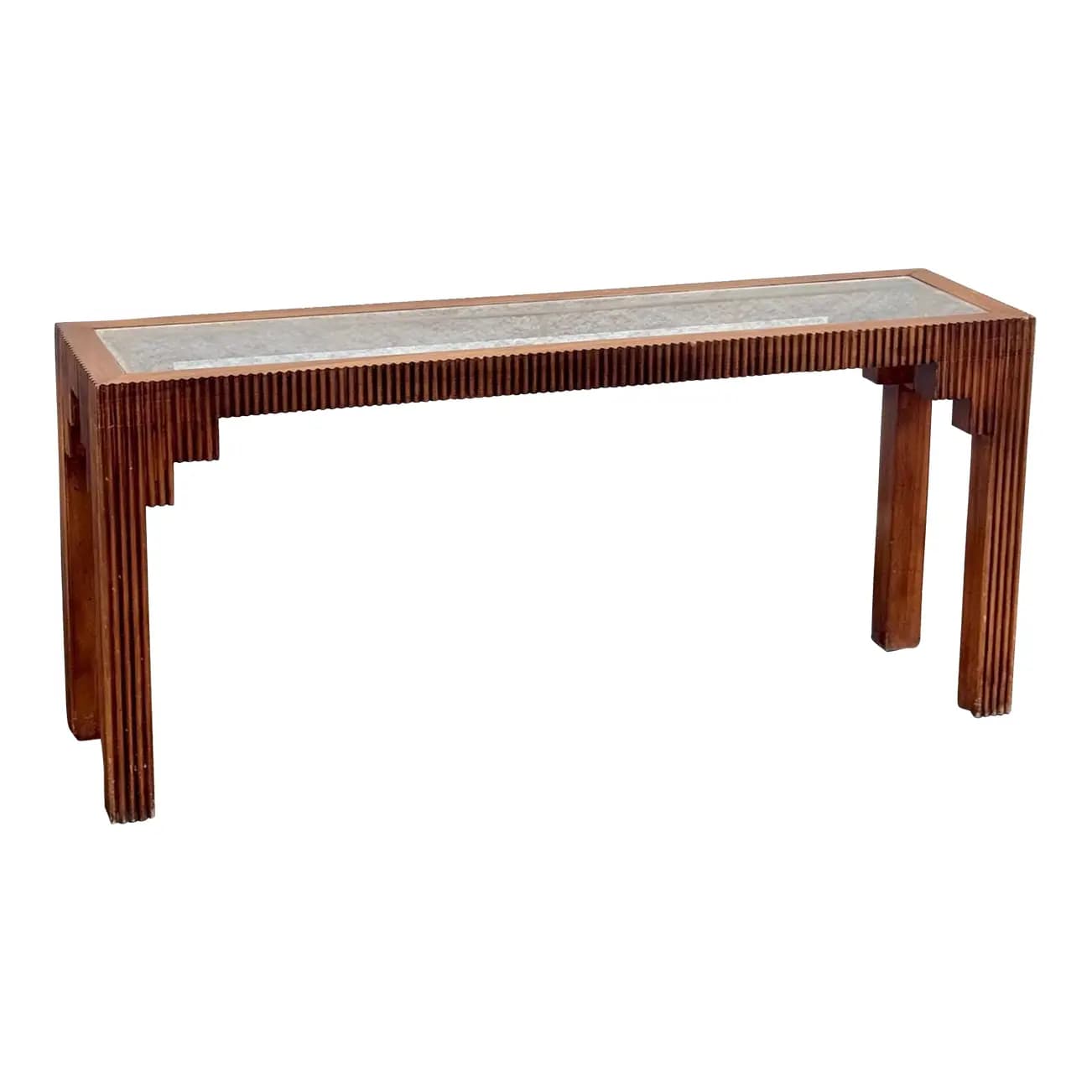 Mid-Century Wood Glass Console Table