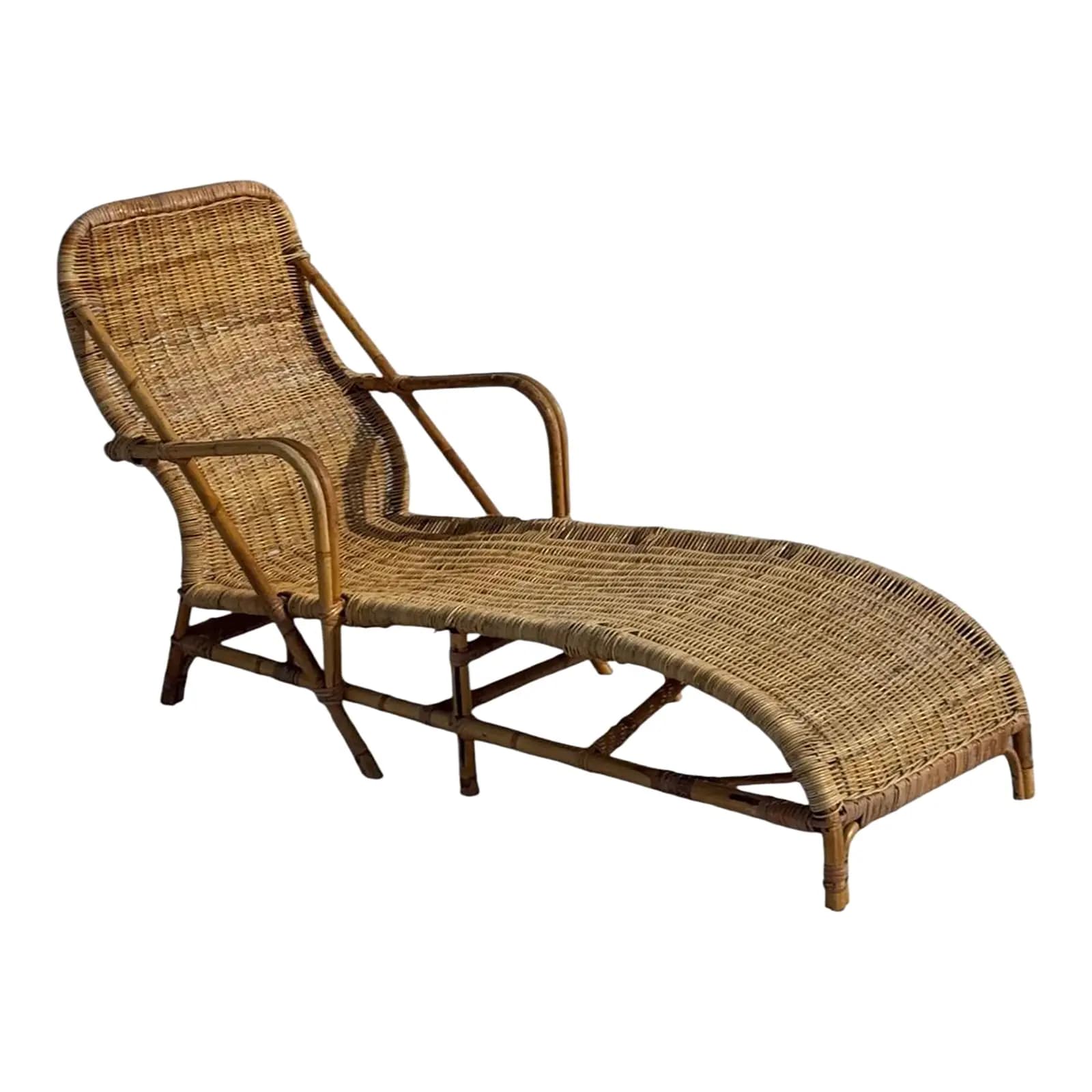 1970s Italian Rattan Chaise Lounge